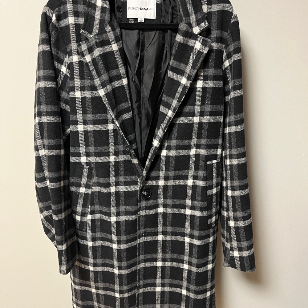 Fashion Nova Black and White Plaid Pea Coat